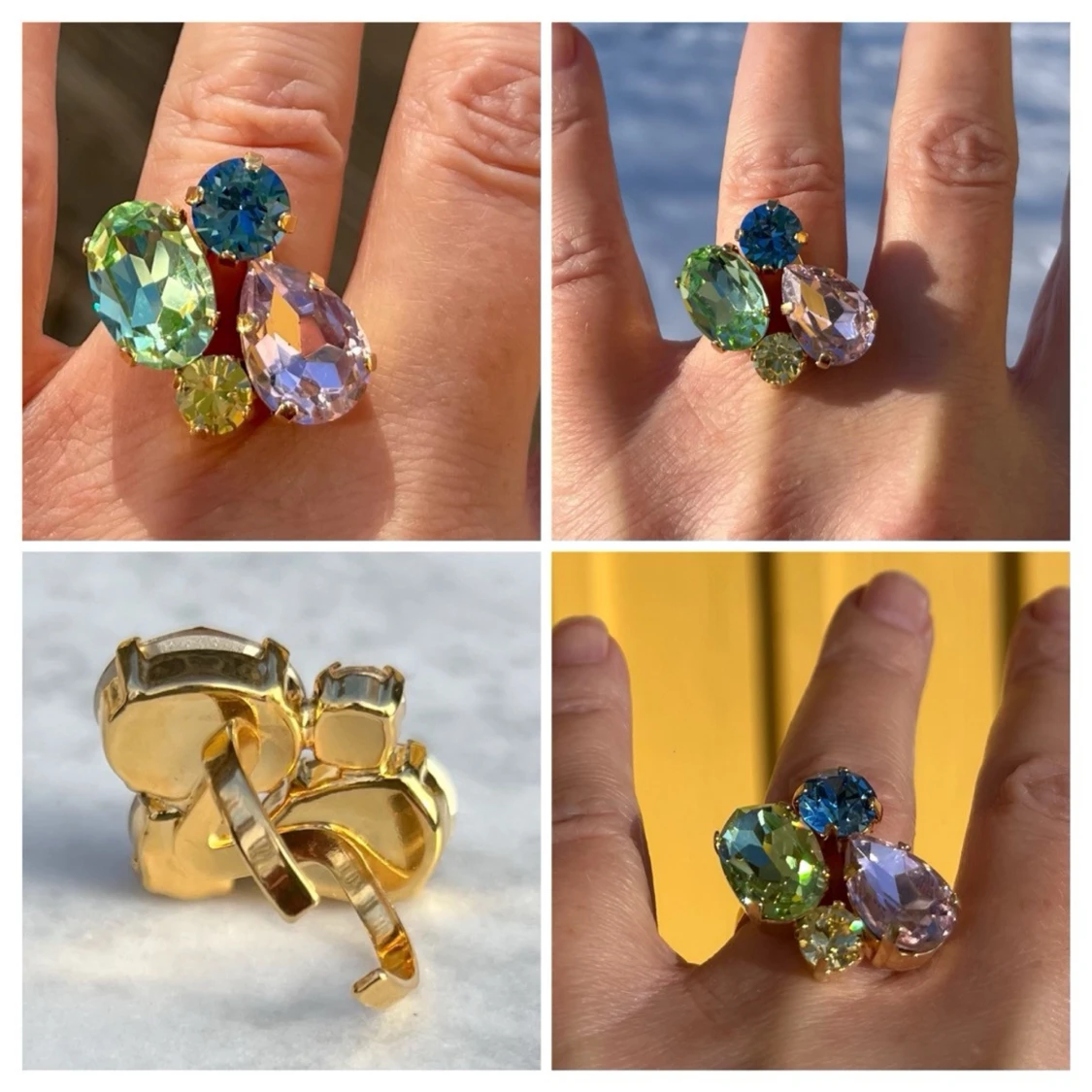 Mixed sized ring Rainbow guldpläterad kristall - 6