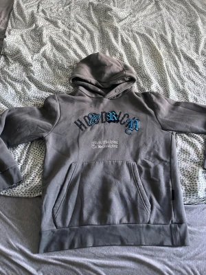 Grå hoodie från Hoodrich med tryck - Säljer en grå hoodie från Hoodrich i storlek M. Hoodien har stor huva, magficka och coolt tryck i svart och blått på bröstet med texten 'From Nothing To Something'. Perfekt för en avslappnad streetwear-look.