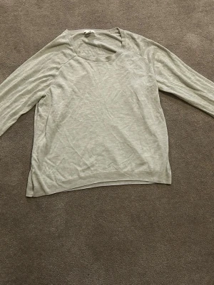 Ljusbeige tröja med paljettdetaljer - Ljusbeige långärmad tröja i tunt material med unika paljettdetaljer och broderier på ena ärmen. Tröjan har rund halsringning och en avslappnad passform. Perfekt för dig som gillar subtila men snygga detaljer.