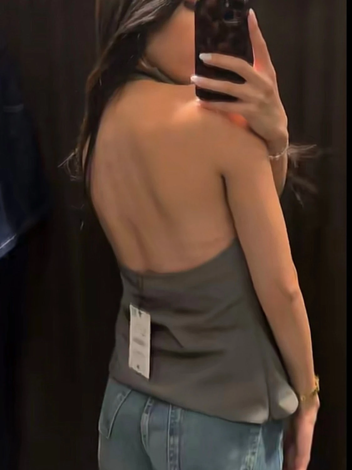 Grå axelbandslös halterneck topp ZARA - 1