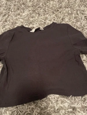 Mörkgrå croppad topp - En enkel och stilren mörkgrå croppad topp med korta ärmar. Perfekt att matcha med jeans eller kjol för en avslappnad look. Tunt och mjukt material som känns skönt mot huden.