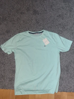 Ljusblå t-shirt från Gant - Fräsch ljusblå t-shirt från Gant med klassisk rund halsringning och diskret logga broderad på bröstet. Tillverkad i mjuk bomull och har en normal passform. Perfekt basplagg för en clean och enkel stil.