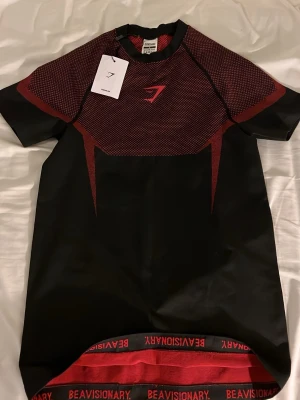 Svart och röd t-shirt från Gymshark - Säljer en svart och röd onyx short sleeve från Gymshark i nyskick och oanvänd priset kan diskuteras och mer bilder kan skickas och skriv gärna om ni har några frågor 