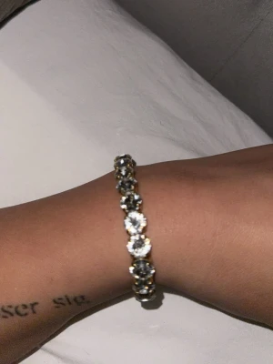Caroline Svedbom Armband  - Säljer detta supersnygga lyxiga armbandet från Caroline Svedbom, Gia stud bracelet. Knappt använt så fint skick. Silvriga stenar och guldiga runtom. Passar till allt!! Nypris: 1295kr Mitt pris: 650kr. Står i beskrivningen på nätet ”Det är tillverkat av mässing pläterad med 18K guld eller rodium och prytt med gnistrande kristaller som fångar ljuset från alla vinklar”  Bild 1 & 4 är lånade från hemsidan 