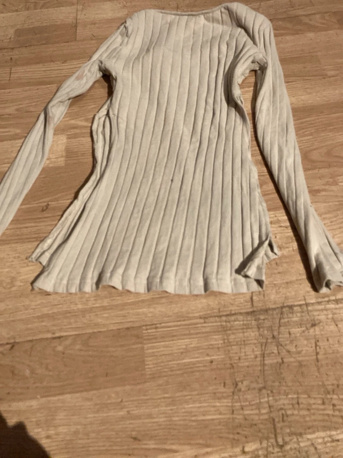 Ljusgrå ribbad långärmad tröja - 1