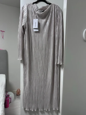 Plisserad silverklänning Soft Rebels - Plisserad långklänning i skimrande silver från Soft Rebels. Klänningen har lång ärm, rund halsringning och ett glansigt material som ger en lyxig känsla. Perfekt för dig som vill sticka ut med en elegant och modern look. Har både storlek L och S.