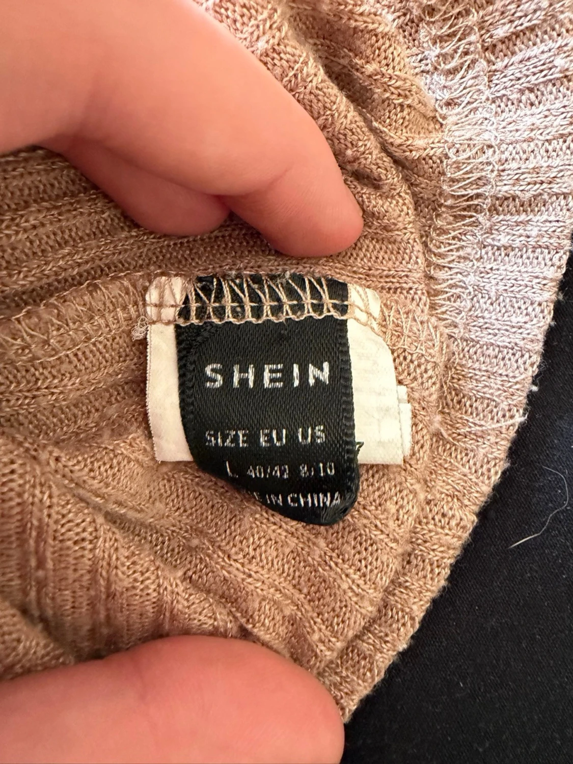 Beige ribbad långärmad topp - 2