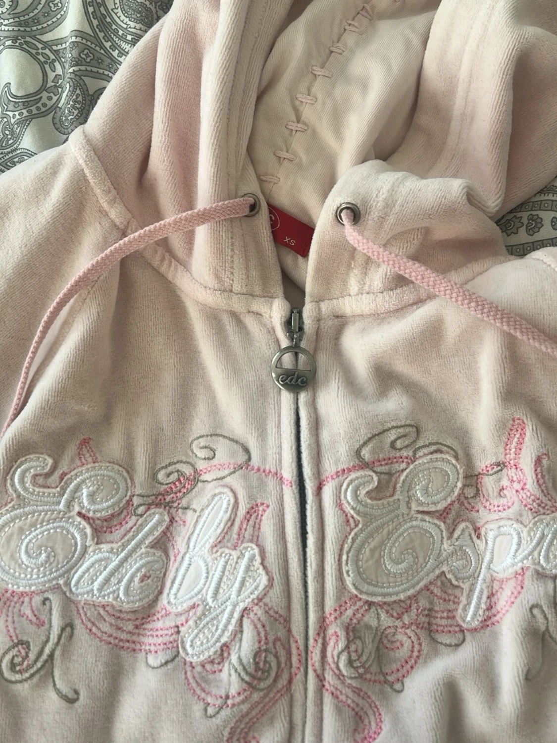 Ljusrosa Ed Hardy hoodie med dragkedja - 4