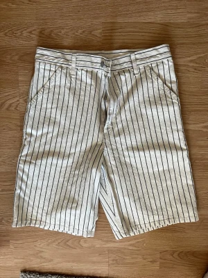 Randiga shorts från Carhartt - Snygga vita shorts från Carhartt med svarta vertikala ränder. De har flera fickor, bälteshällor och en klassisk knappstängning. Perfekta för en chill sommarstil med lite workwear-vibe.
