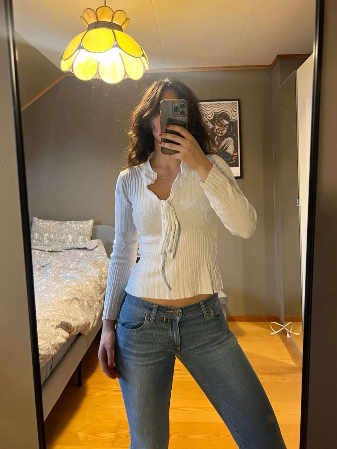 Vit ribbad omlottopp med knyt - 3