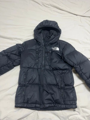 Svart dunjacka från The North Face - Säljer en svart dunjacka från The North Face med huva och dragkedja framtill. Jackan har flera fickor med dragkedja och en broderad logga på bröstet. Perfekt för kalla dagar tack vare det tjocka dunfodret och den klassiska puffiga designen.