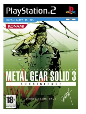 Metal Gear Solid 3 Subsistence PS2 - Metal Gear Solid 3 Subsistence till PlayStation 2, ett actionspel. Spelet är utvecklat av Konami och Hideo Kojima, och är avsett för vuxna spelare (18+).