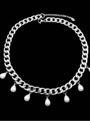 Handgjort halsband med pärlor  - Material-rostfritt stål.  Kedjetjocklek-8mm.  Längd 40-45cm