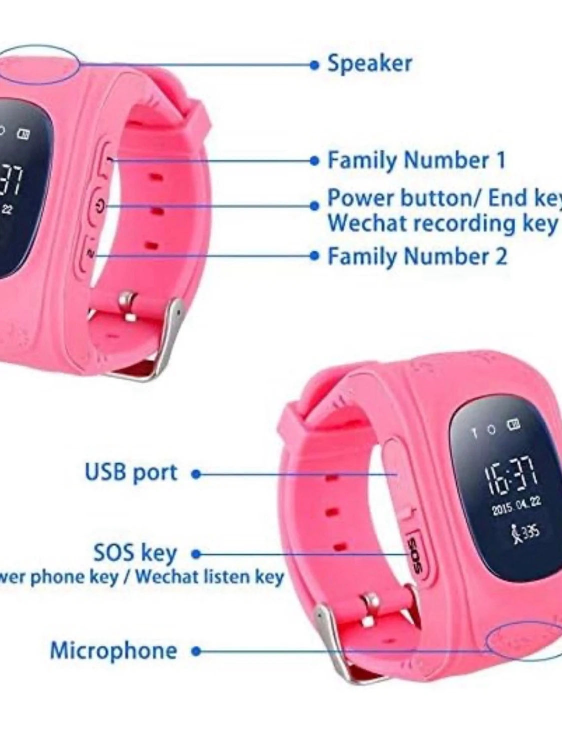 Rosa smartklocka med SOS och GPS - 1