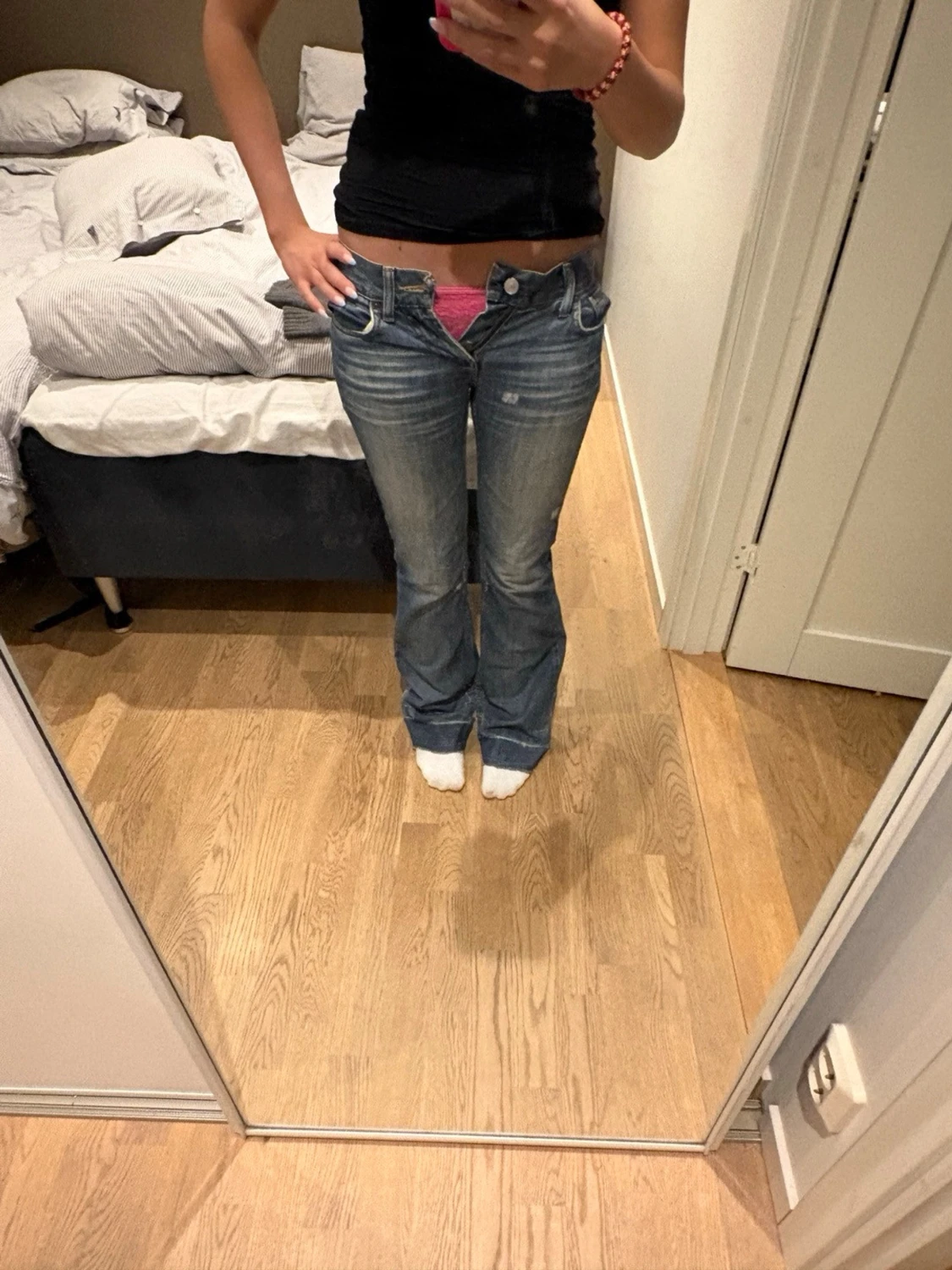 Blå bootcut low waist jeans - 2