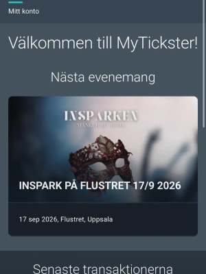 INSPARK BILJETT FÖR FLYSTRET - Säljs pga att jag ångrar köpet, ordinarie pris 270(kan diskuteras)