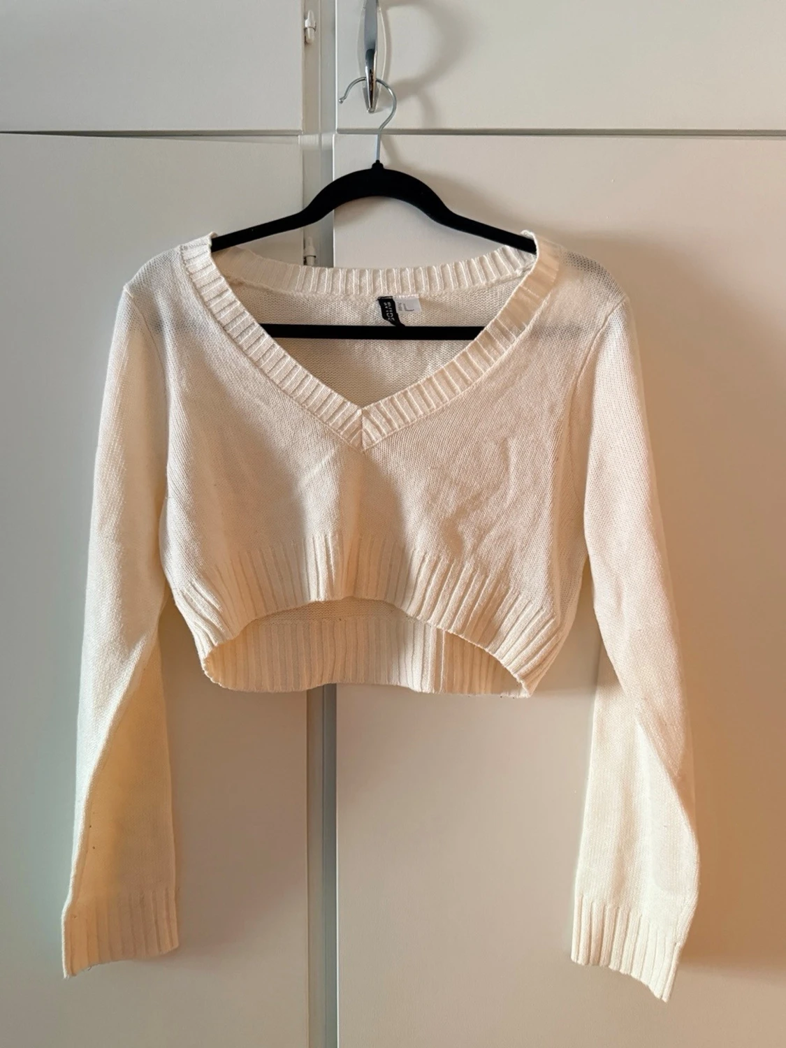 Vit cropped stickad tröja H&M