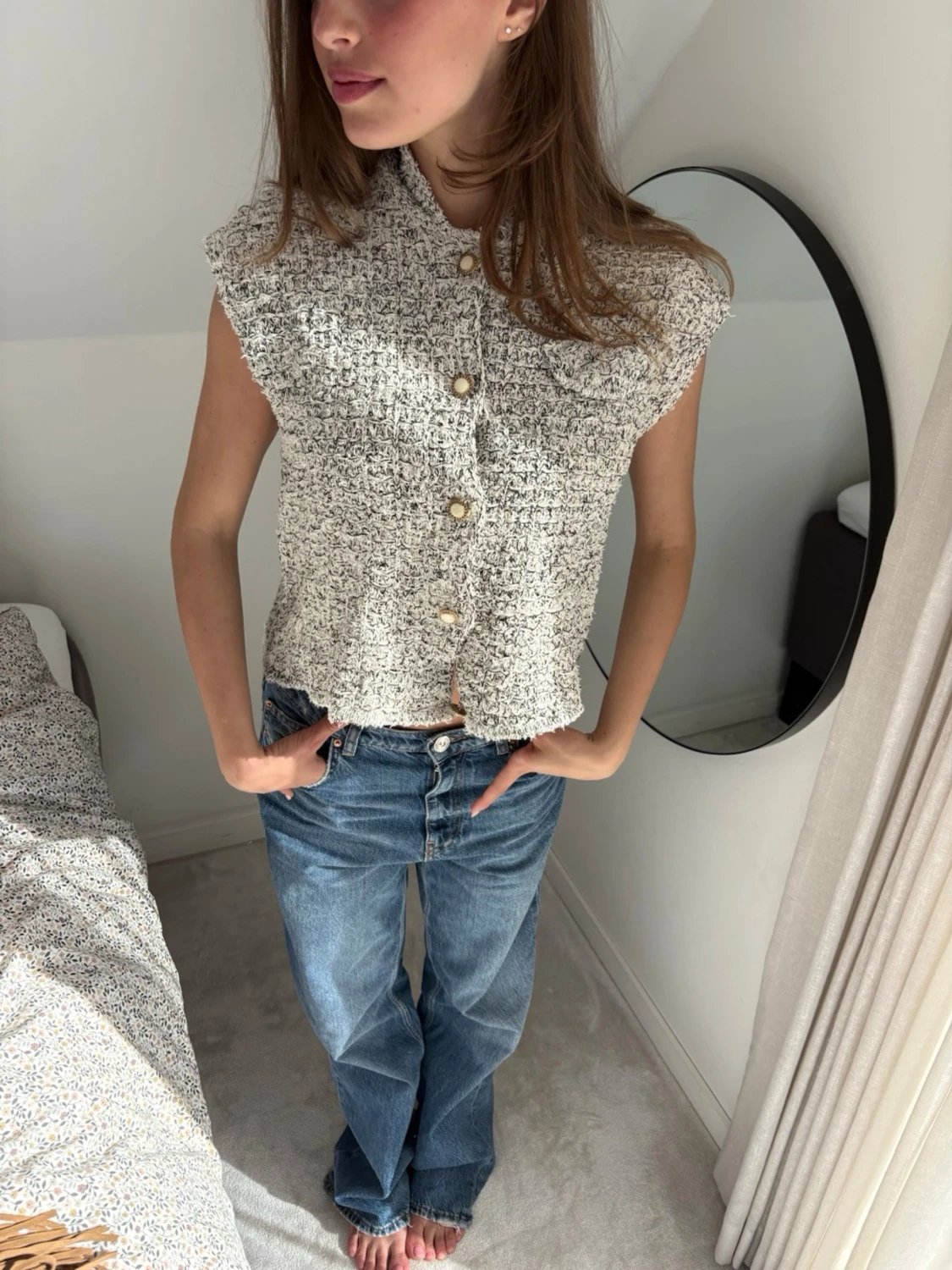 Vit/svart stickad top - 1