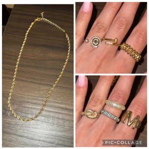 Guldiga ringar  - Allt på bilden säljs tillsammans. Nästan alla ringar förutom två går att justera 
