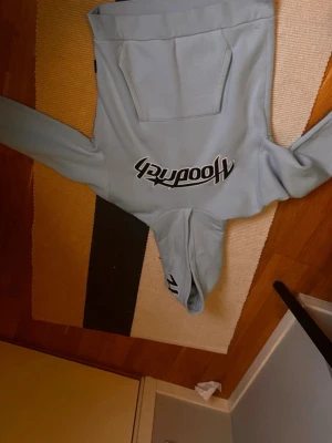Ljusblå hoodie från Hoodrich - Snygg ljusblå hoodie från Hoodrich med stor magficka och svart/vit logga tryckt över bröstet. Klassisk huva och ribbade muddar vid ärmslut och nederkant. Perfekt för en avslappnad streetwear-look.