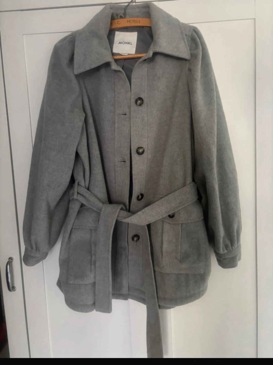  Monki Grey Wool-Blend Belted Jacket