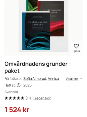 Omvårdnadens grunder paket - Omvårdnadens grunder är ett paket kurslitteratur på svenska för dig som pluggar vård och omsorg. Böckerna har färgstarka omslag i svart, rött, grönt och blått med mjuka grafiska mönster. Perfekt för dig som vill ha allt samlat inför tentan. Pris kan diskuteras vid snabbaffär. Köp paketpris (alla tre) för 949kr eller 300kr st
