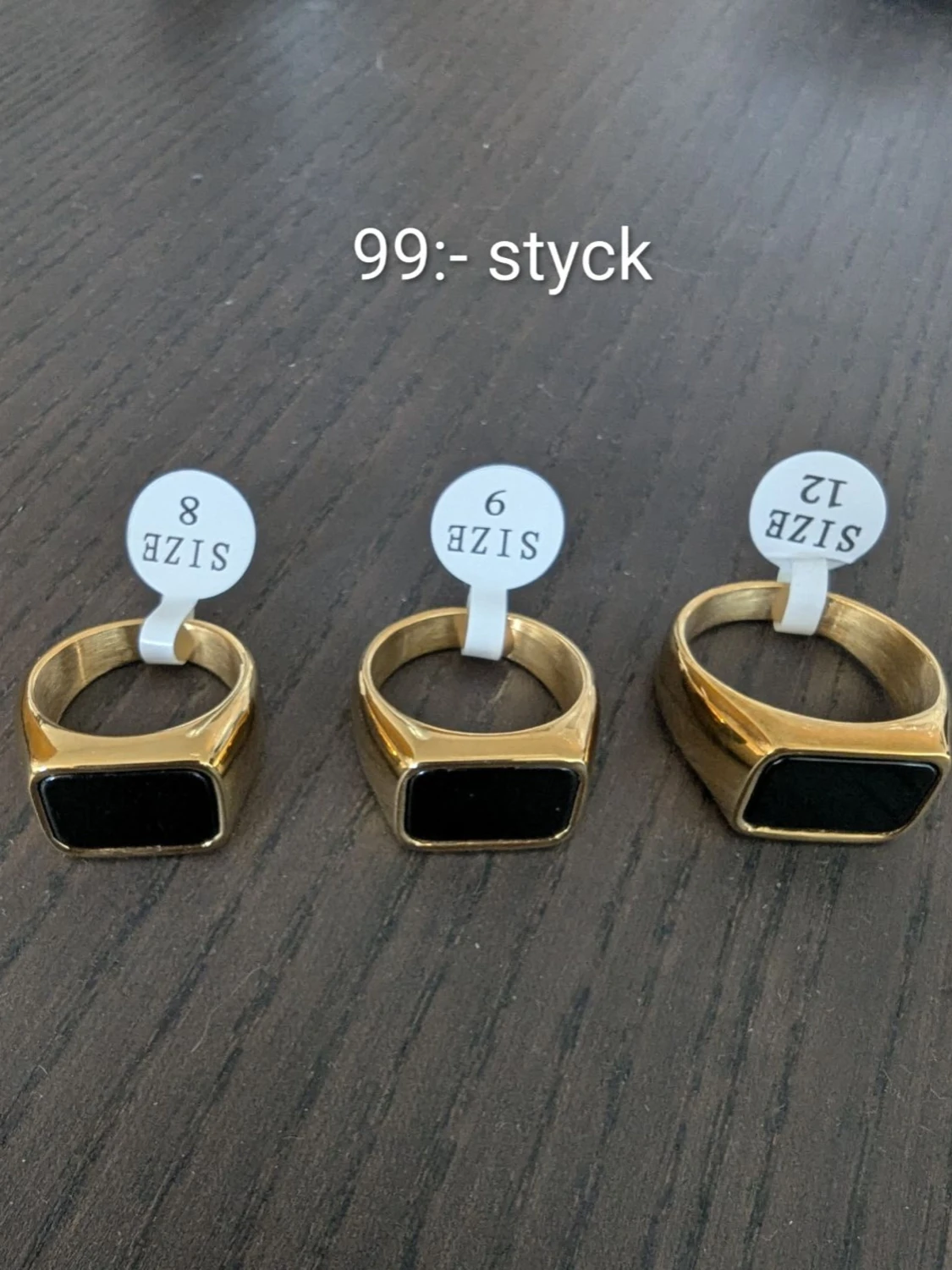 Guldpläterad rostfritt stål ring med svart sten unisex
