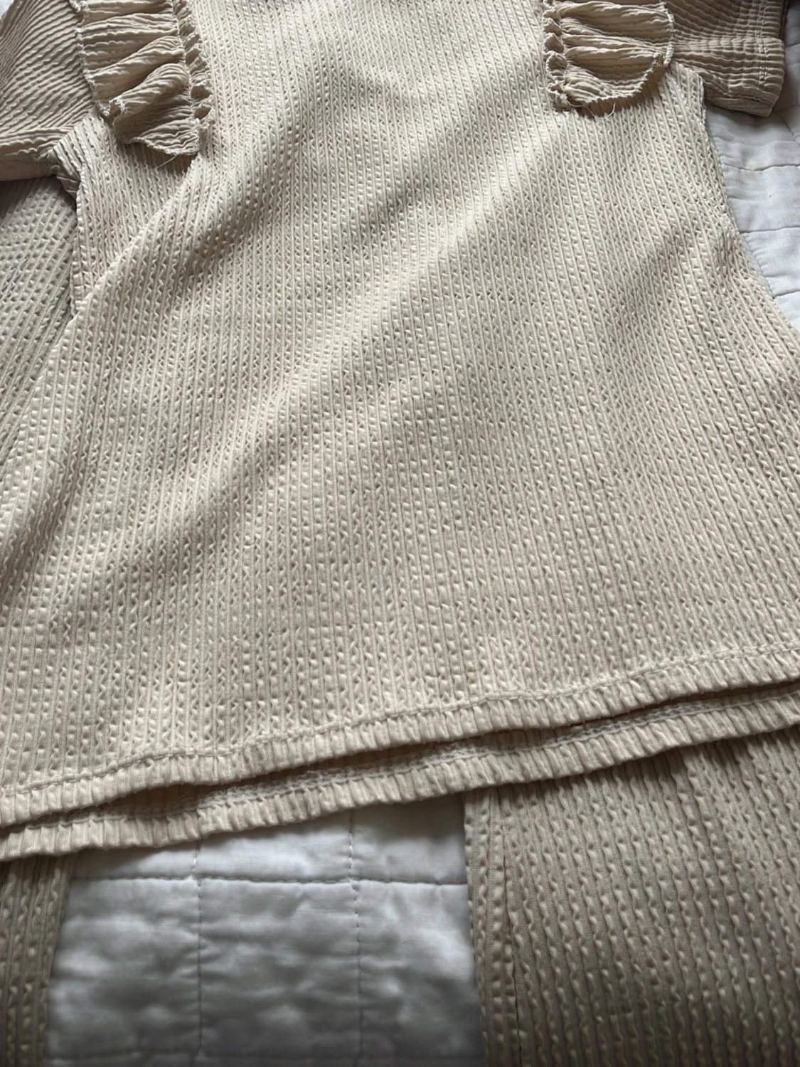 Beige ribbat loungewear-set - 1