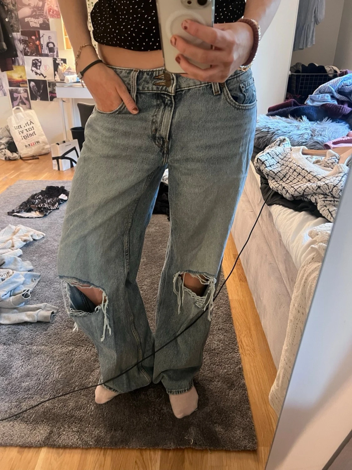 Levi's ljusblå baggy jeans med hål