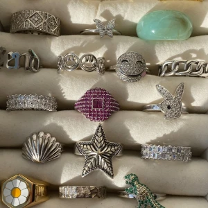 20pcs ringar i silver - Zend Details - En samling av ringar i olika stilar och material. 20 pcs. Storlek 6-10. Stainless steel/sterling silver 925. Önskemål av ringar kan ges men inget garanterat!