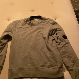 Grå sweatshirt från C.P. Company - Säljer en stilren grå sweatshirt från C.P. Company. Tröjan har en rund halsringning och en unik detalj med en ficka och logotyp på ärmen. Tröjan har inga skador eller fläckar. Pris kan diskuteras👍🏻