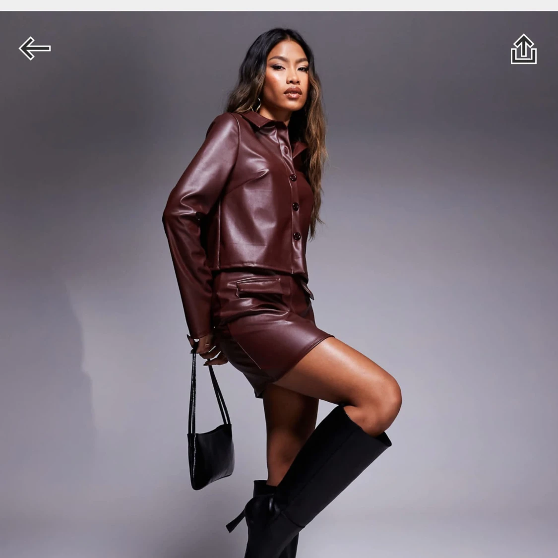 Brun kjol i skinnimitation  - 3