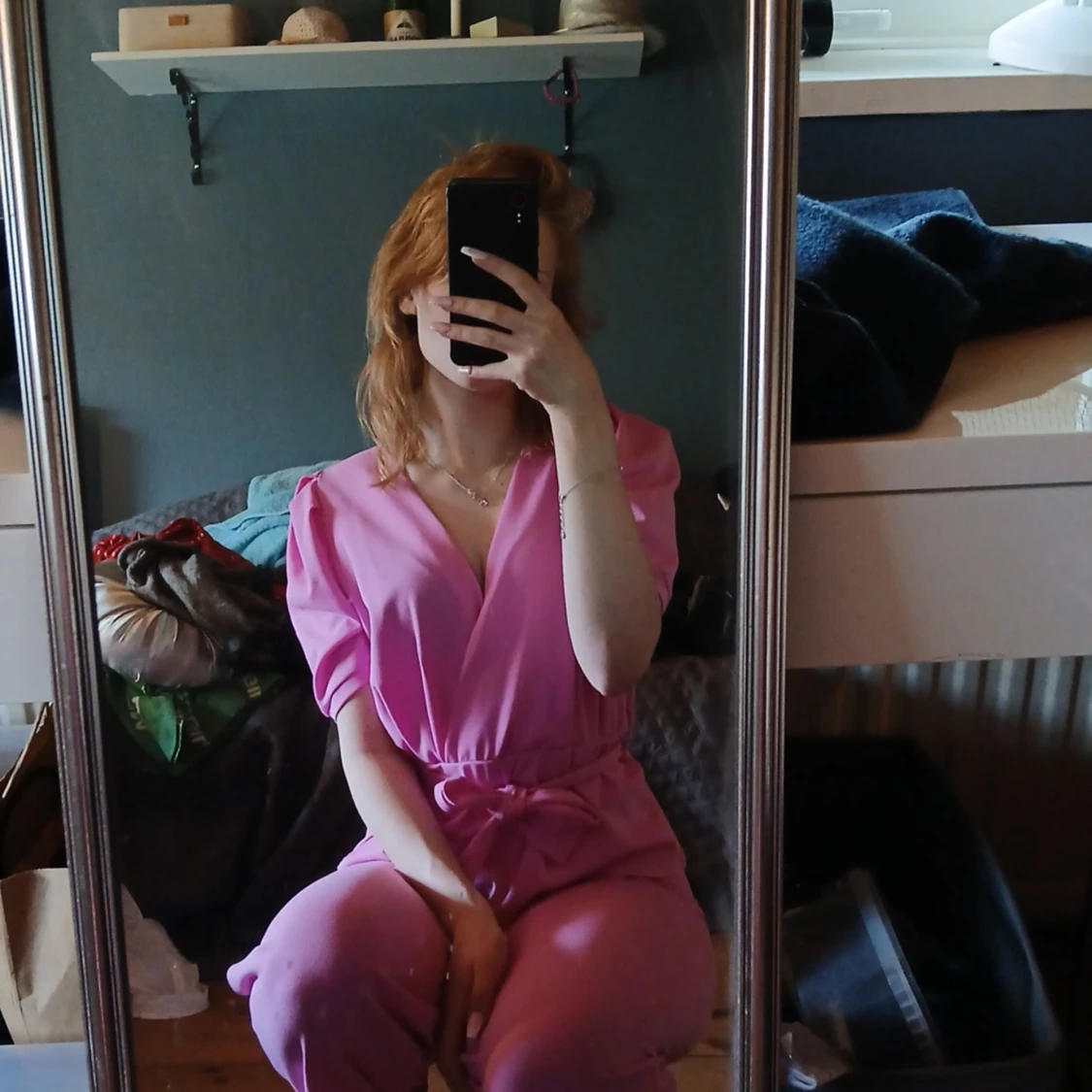 Rosa byxor och "blus"  med knytband i midjan - 2