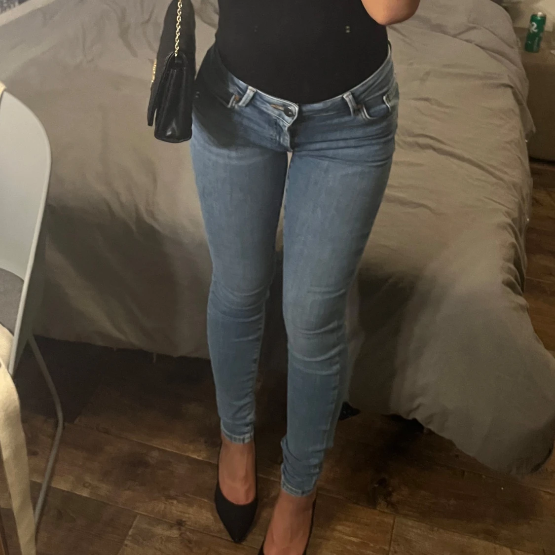 Ljusblå lågmidjade skinny jeans - 1