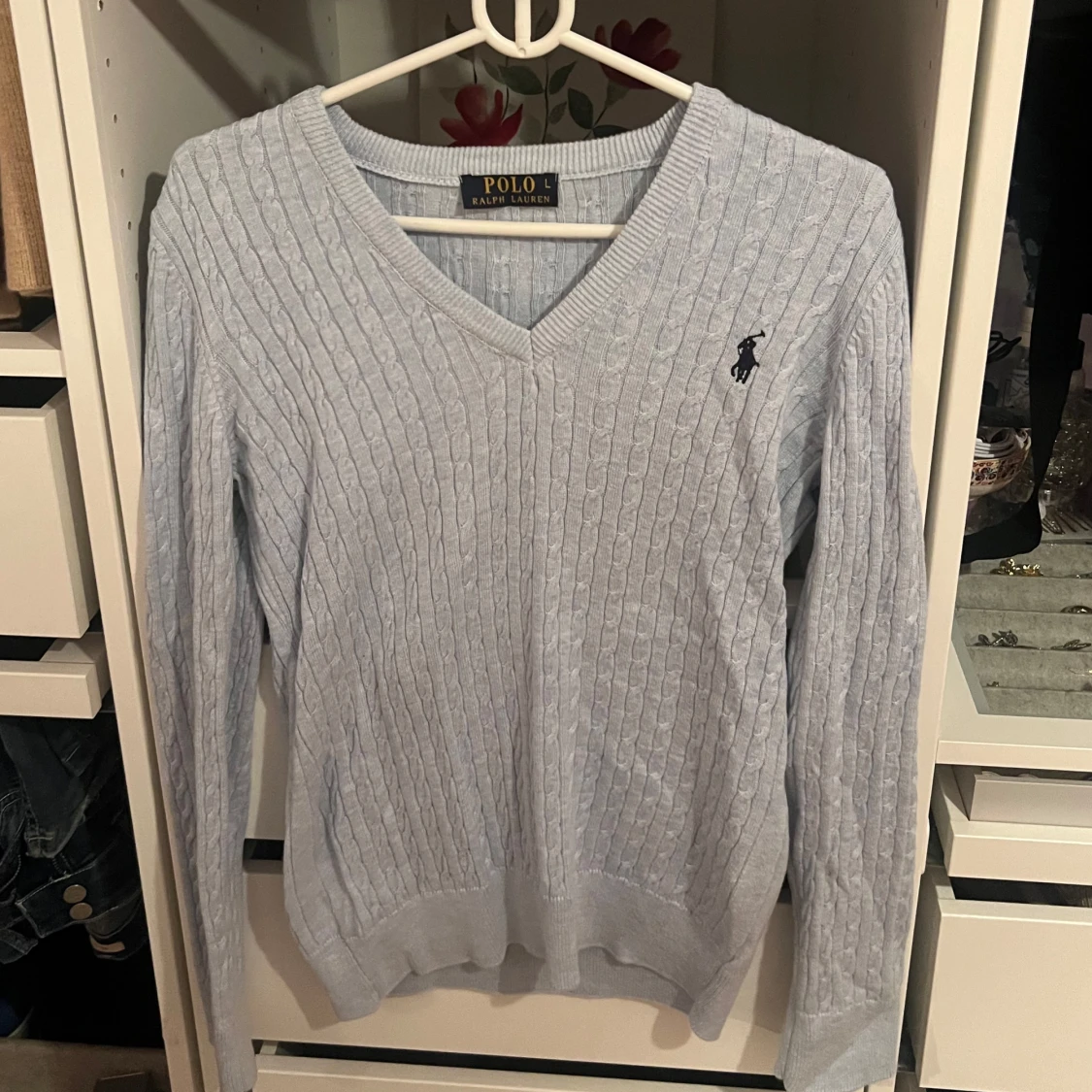 Ljusblå kabelstickad tröja från Polo Ralph Lauren