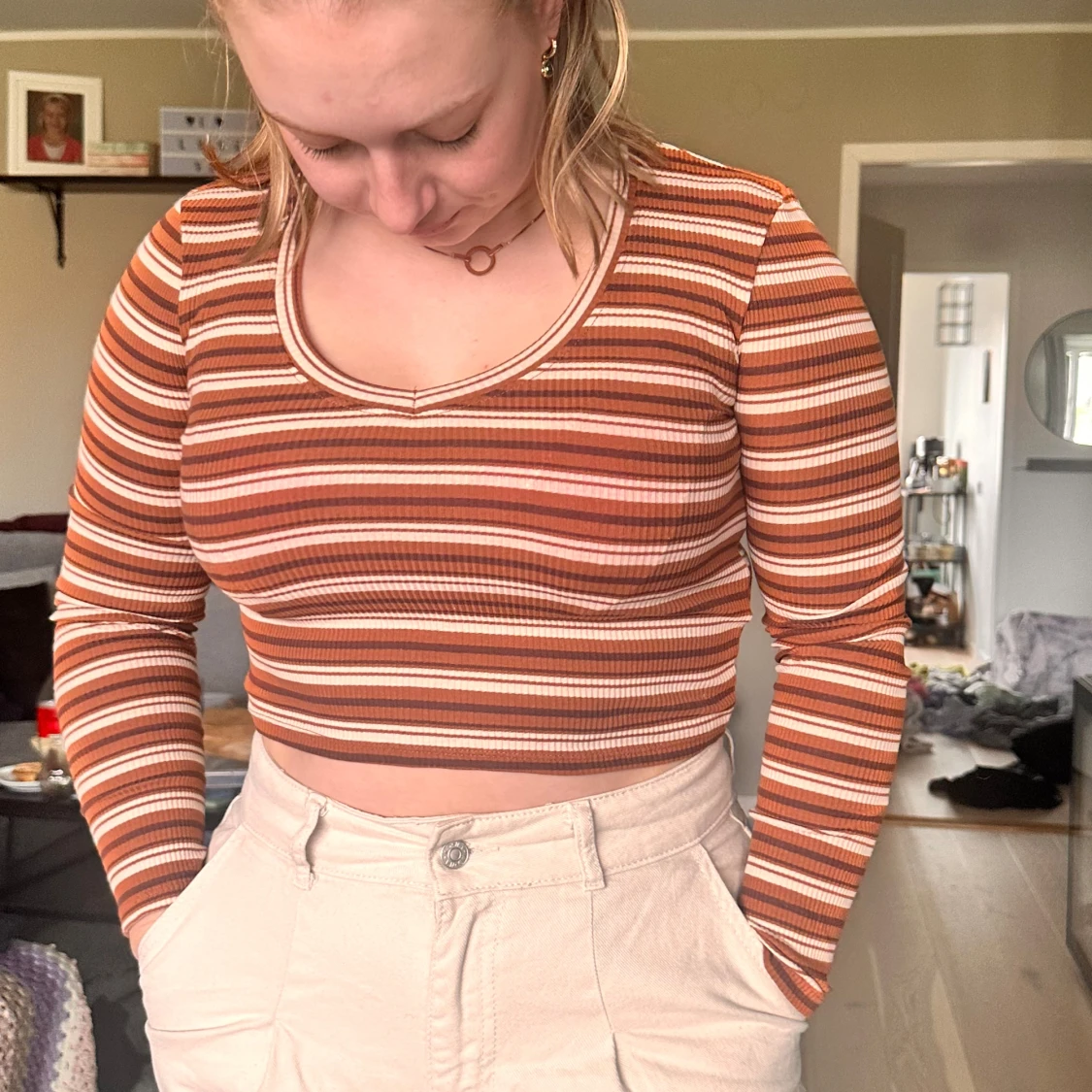 Randig croppad långärmad tröja