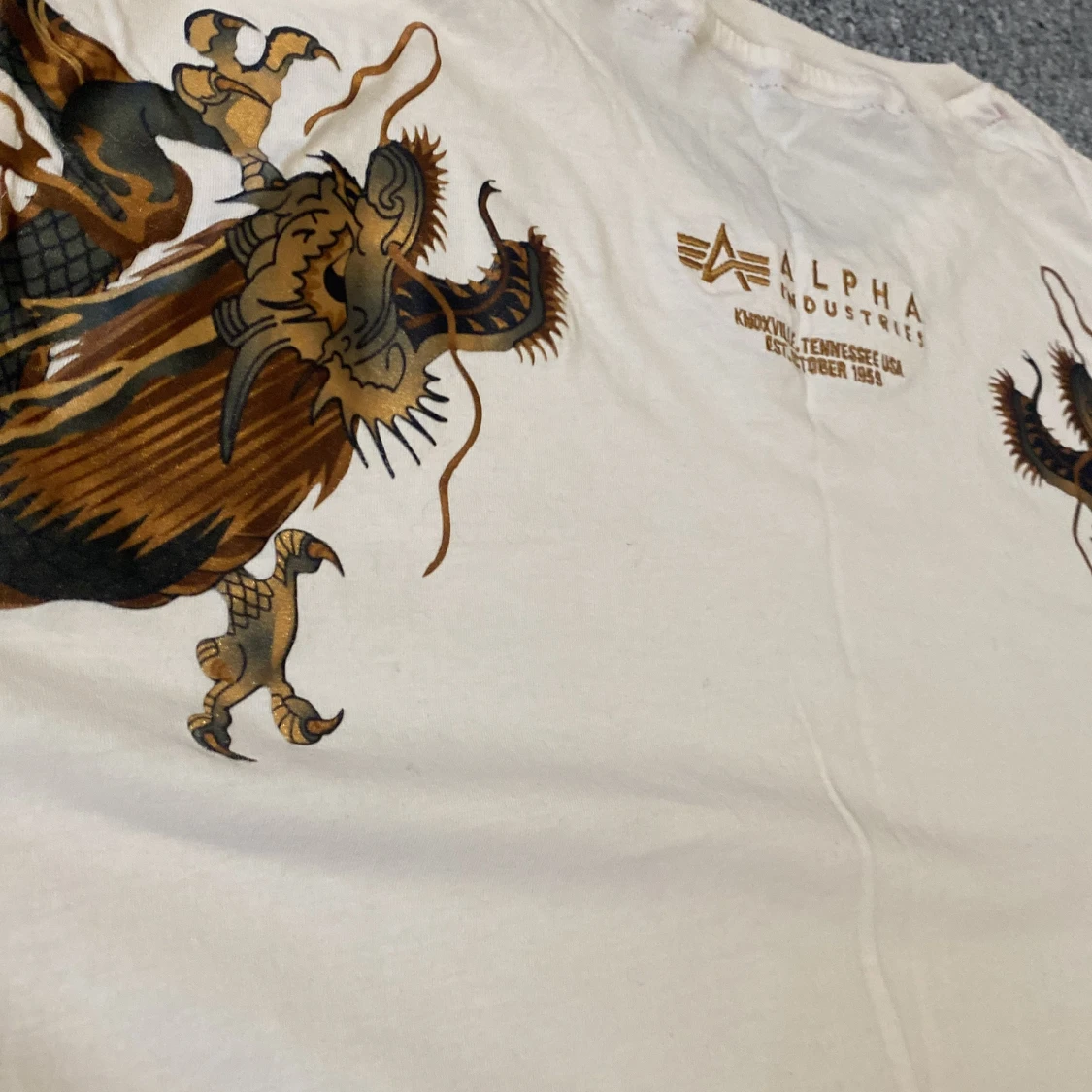 Beige Alpha Industries t-shirt med drakmotiv - 3