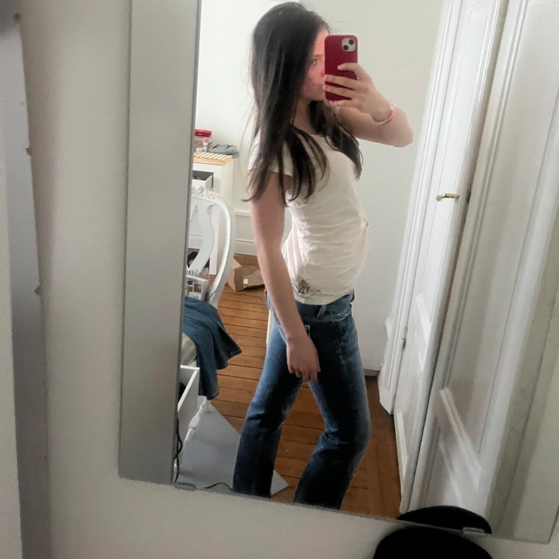 Blå bootcut jeans låg midja - 3