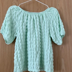 Ljusgrön blus från Zara - Superfin ljusgrön blus från Zara med puffiga korta ärmar. Blusen har en lös passform och är gjord i ett mjukt bomullstyg. 