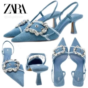 Zara denim slingback pumps - Galet snygga denim slingback pumps! Verkligen ett tillfälle då dessa såldes slut i butikerna! Virala! Ett måste i sommargarderoben!😜🔥🔥 Helt nya!