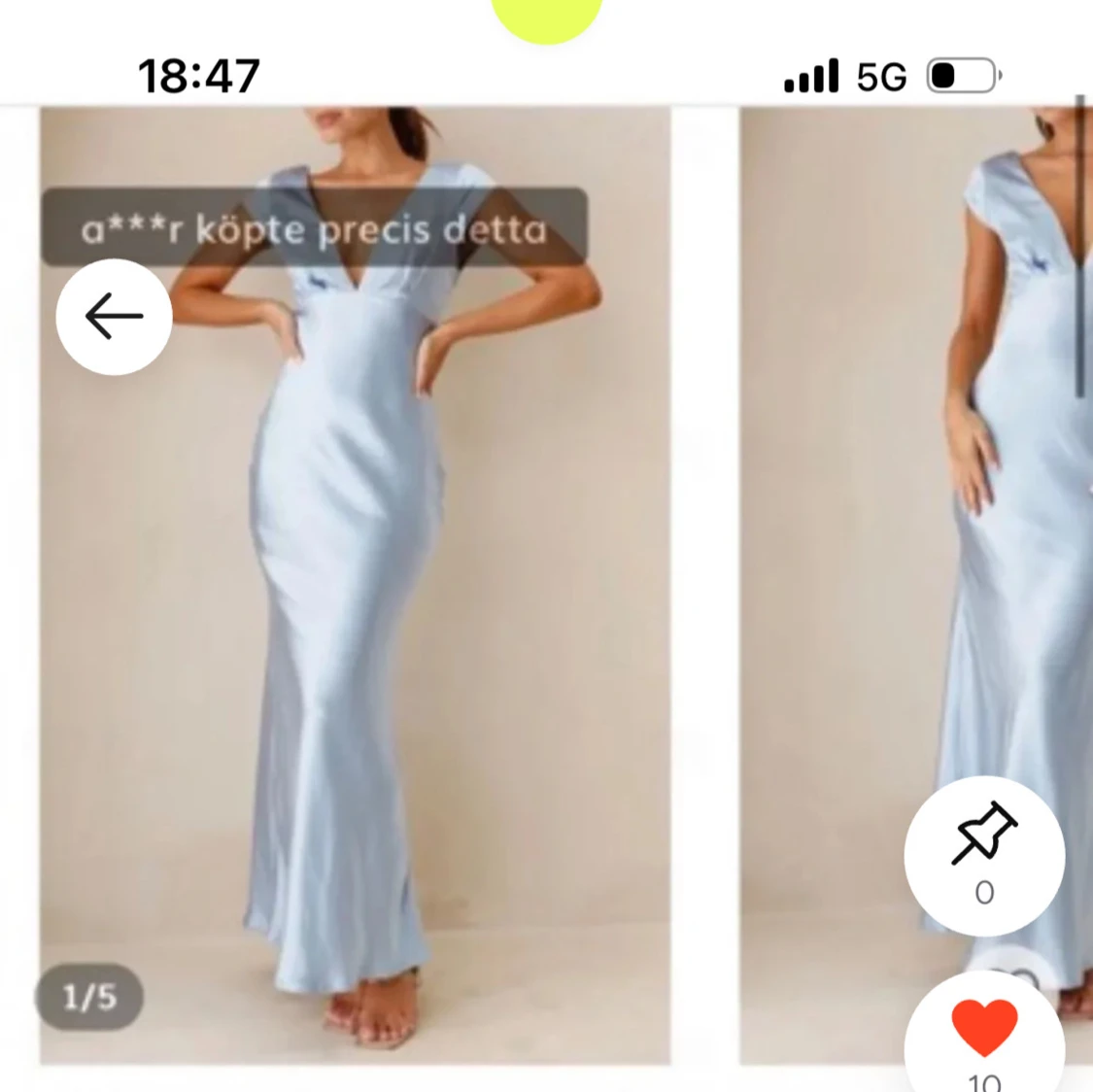 Ljusblå långklänning med v-ringning - 2