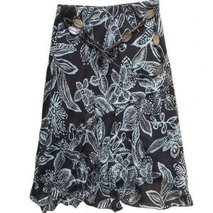 Vintage Brun blommig kjol med inbyggt bälte - Unik maxi kjol med trä bälte från gammal Kappahl. 