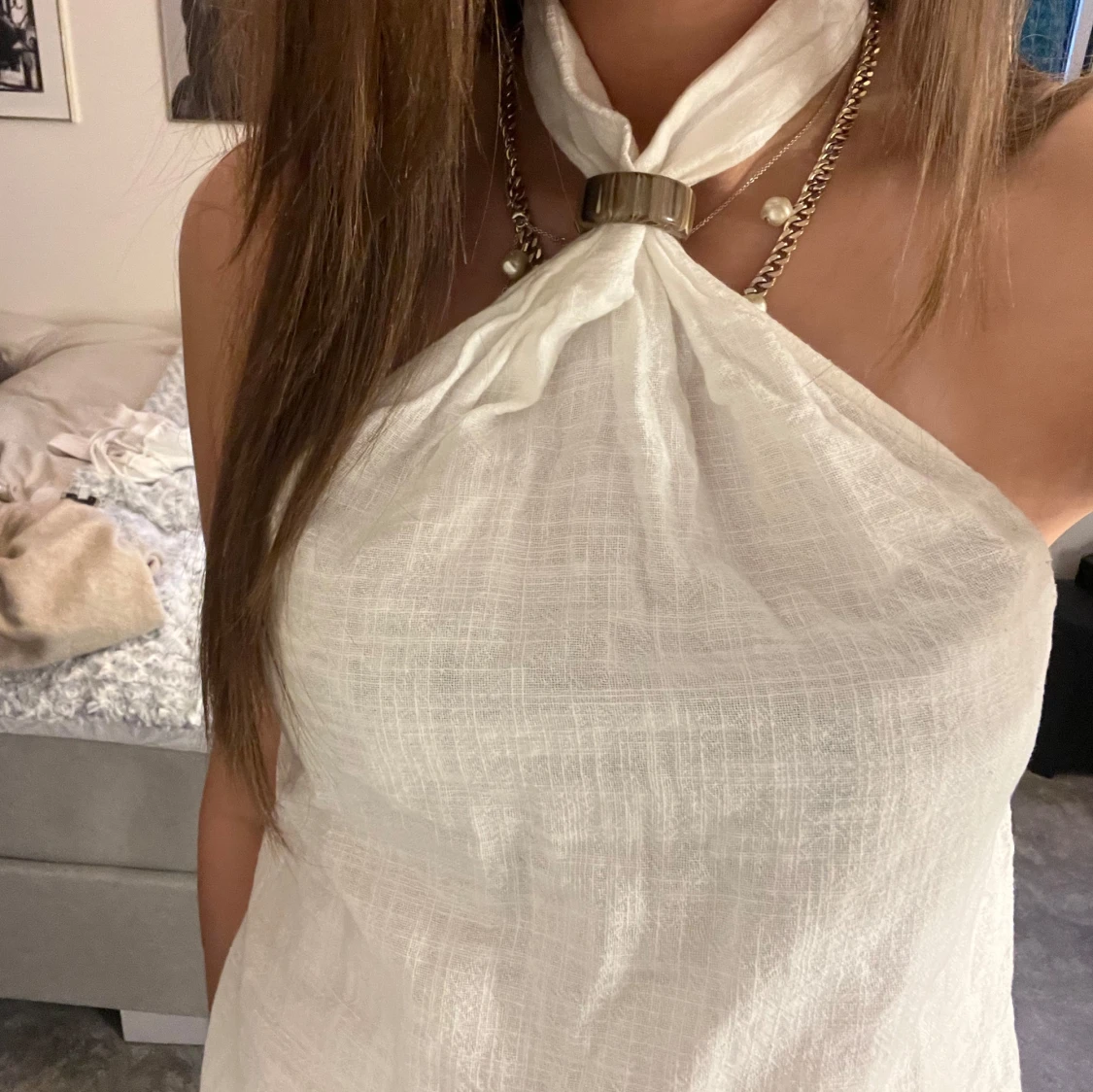 Vit halterneck linnetopp - 1