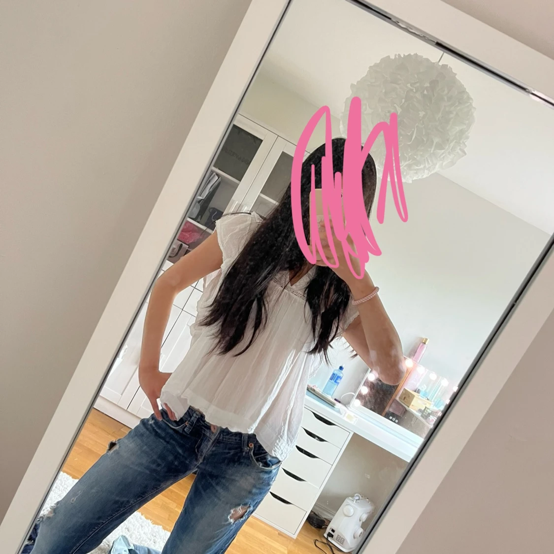 Blå slitna bootcut jeans - 2