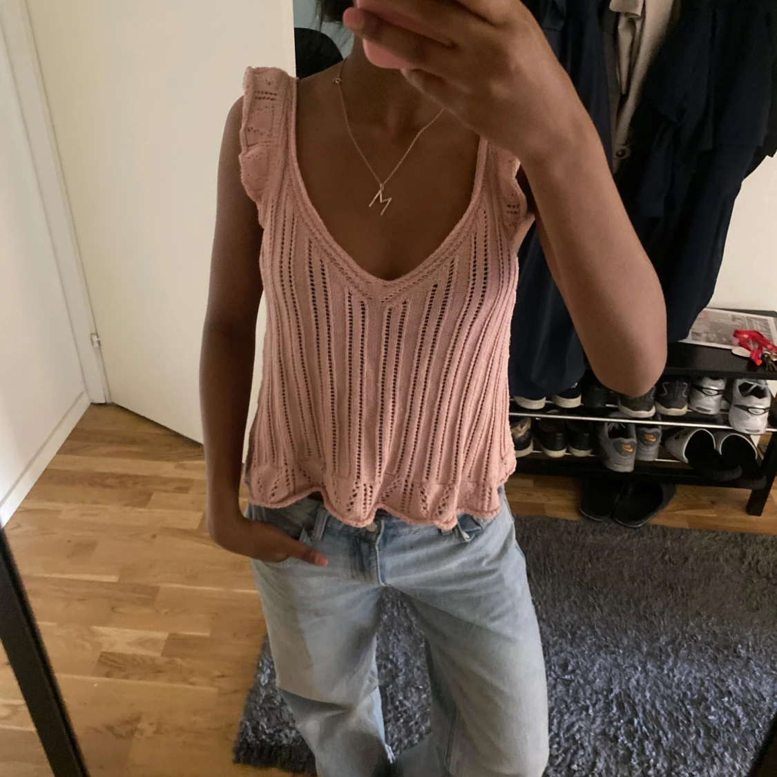 Ljusrosa stickad linnetopp - 1