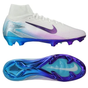 Nike Mercurial fotbollsskor 43 - Helt nya snygga Nike Mercurial fotbollsskor i vitt med en cool färgskiftande sula i blått och lila. Skorna har en hög ankelkrage för extra stöd och snörning för perfekt passform. Perfekta för att dominera på planen med stil. Har bara använt de 1 gång på en träning gillade inte skon oklart om man kan lämna tillbaka de