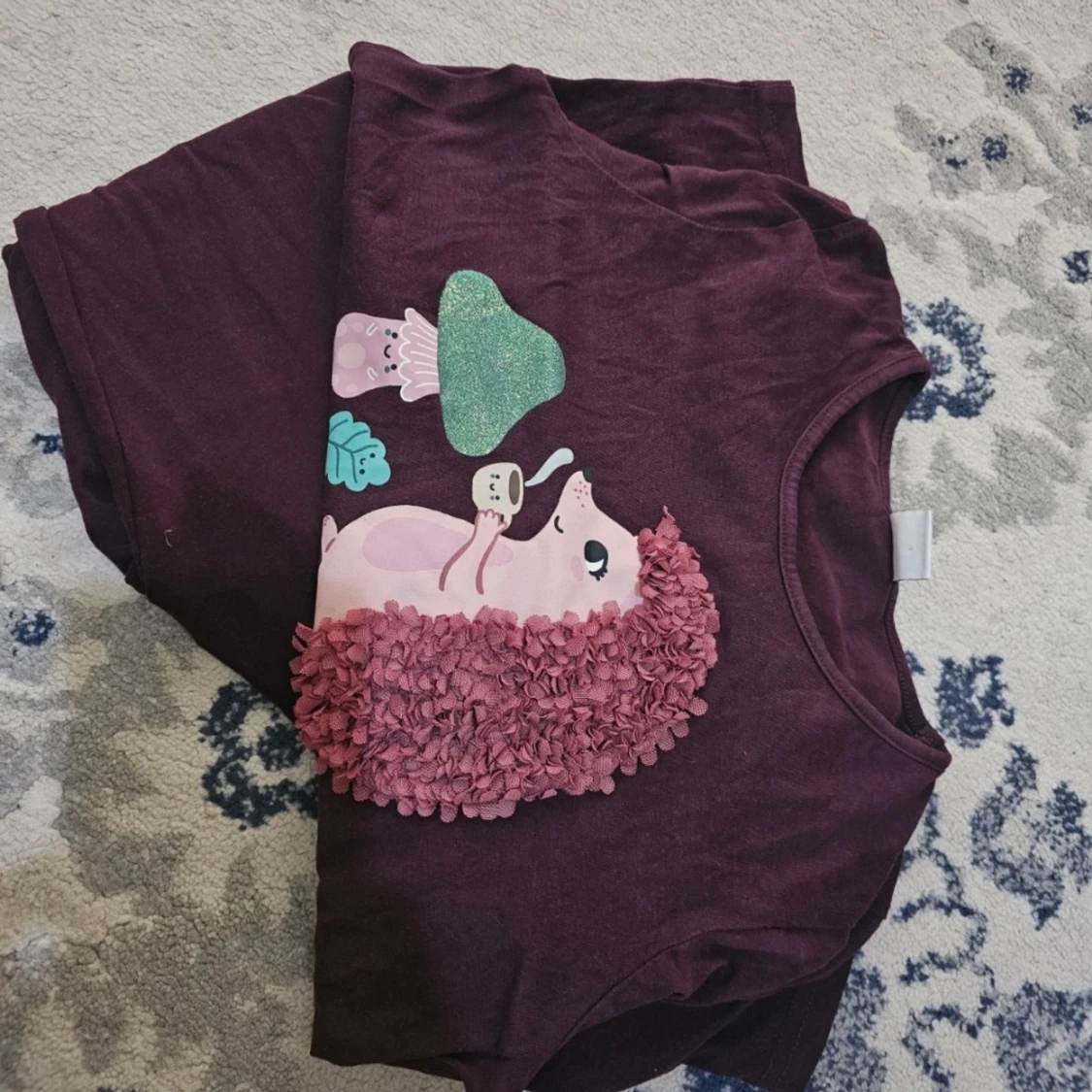 Mörklila långärmad tröja med igelkottmotiv med byxor - 3