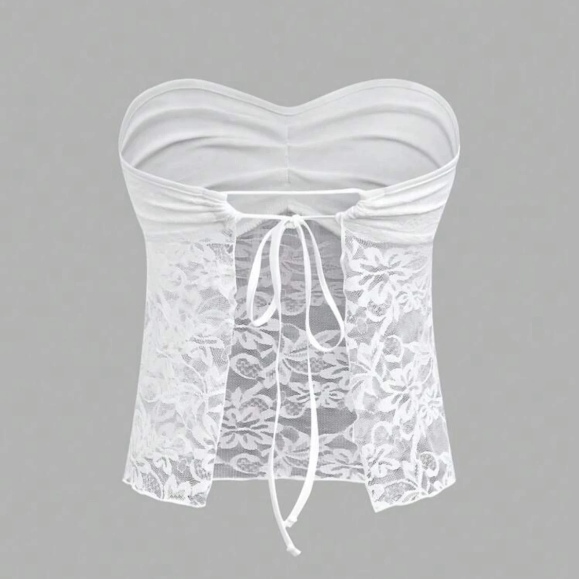 Vit spets bandeau tubtopp med knyt - 1