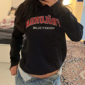 Svart Frölunda HC hoodie med tryck - Svart hoodie från Frölunda Hockey Club med stor röd och vit logga framtill. Klassisk huva och känguruficka, perfekt för dig som vill visa vilket lag du hejar på. Skön passform och sportig vibe. Säljer den då jag varken hejar på Frölunda eller kommer till användning. Priset står ej skrivet i sten och om det är något du undrar så tveka inte på att höra av dig!