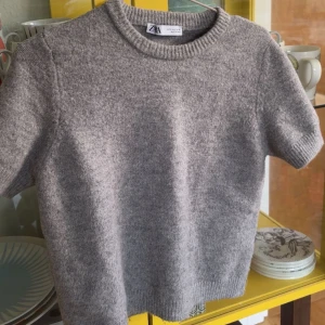 Grå stickad tröja från Zara - Säljer denna gråstickade kortärmade tröjan från Zara. Strl S men passar som Xs. Bra skick med fåtal defekter (lite nopprig) annars väldigt fin. Skriv gällande funderingar eller fler bilder🫶🏽